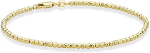 Miabella 925 Sterling Silver or 18K Yellow Gold Plated Diamond-Cut 2.5mm Bead Ball Chain Bracelet for Women, Made in Italy