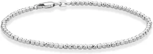 Miabella 925 Sterling Silver or 18K Yellow Gold Plated Diamond-Cut 2.5mm Bead Ball Chain Bracelet for Women, Made in Italy