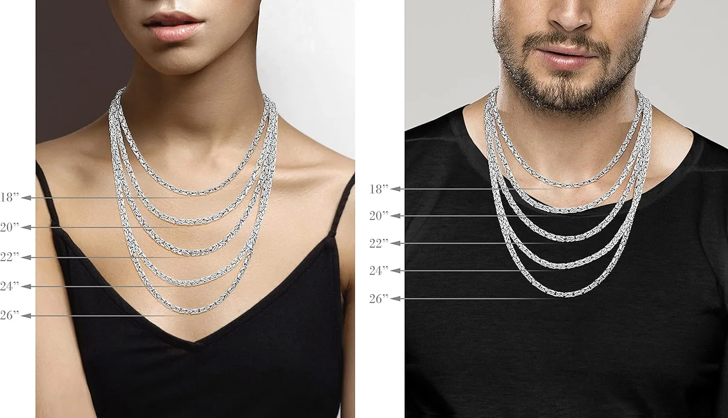 Miabella Italian 925 Sterling Silver 4.5mm Round Byzantine Link Chain Necklace for Women Men, Handmade in Italy
