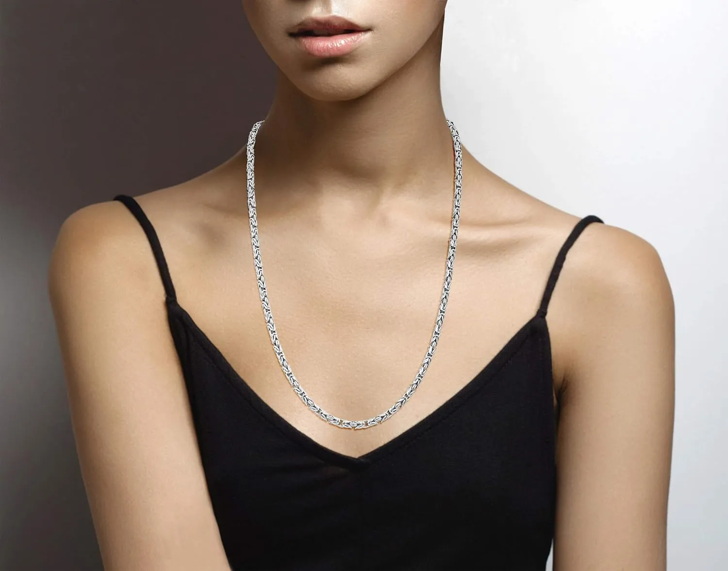 Miabella Italian 925 Sterling Silver 4.5mm Round Byzantine Link Chain Necklace for Women Men, Handmade in Italy