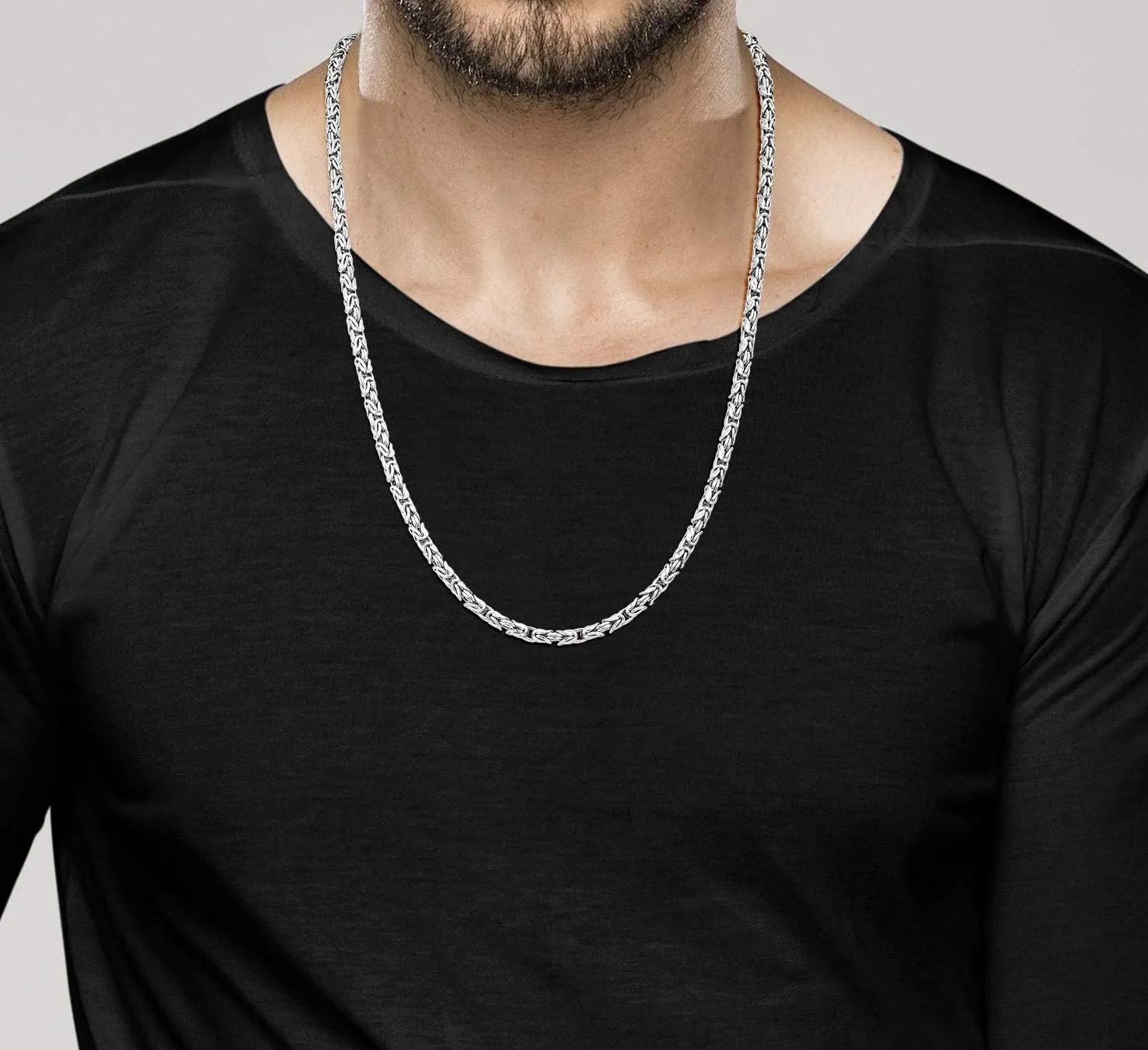 Miabella Italian 925 Sterling Silver 4.5mm Round Byzantine Link Chain Necklace for Women Men, Handmade in Italy