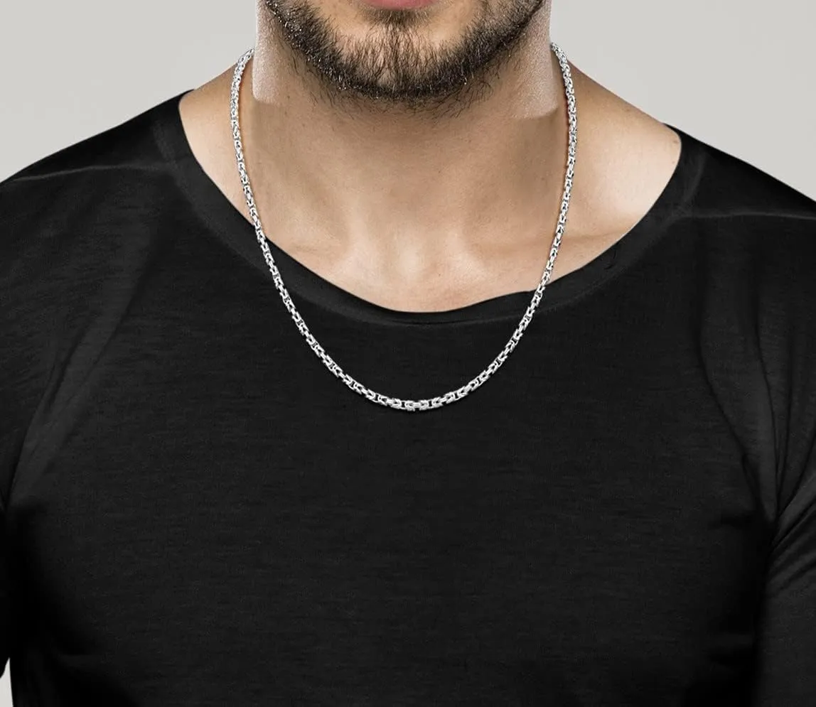 Miabella Solid 925 Sterling Silver Italian 3mm Square Byzantine Link Chain Necklace for Women Men, 925 Handmade in Italy