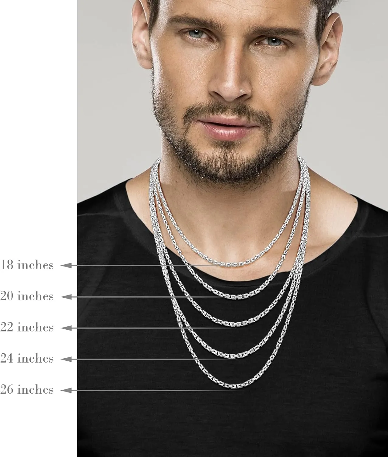 Miabella Solid 925 Sterling Silver Italian 3mm Square Byzantine Link Chain Necklace for Women Men, 925 Handmade in Italy