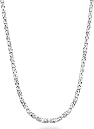 Miabella Solid 925 Sterling Silver Italian 3mm Square Byzantine Link Chain Necklace for Women Men, 925 Handmade in Italy