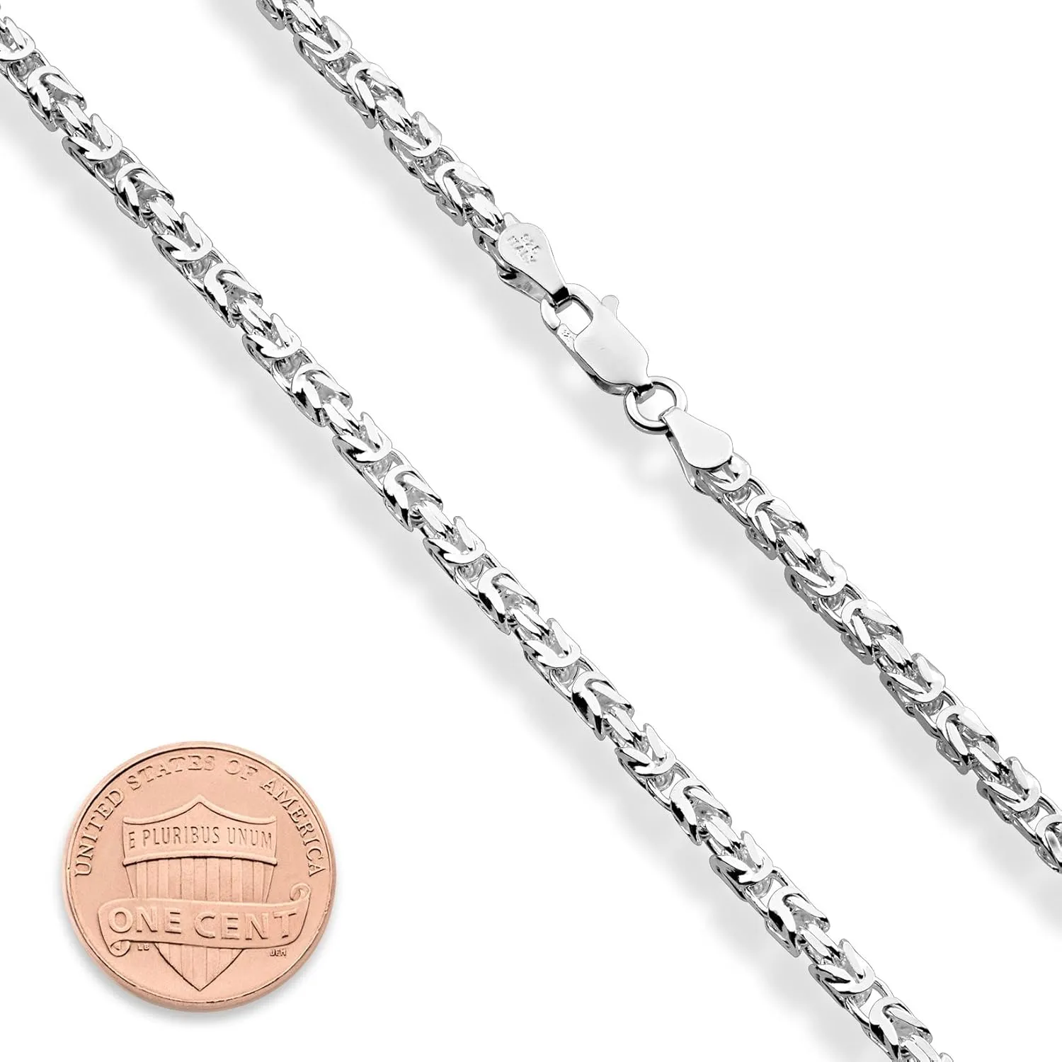 Miabella Solid 925 Sterling Silver Italian 3mm Square Byzantine Link Chain Necklace for Women Men, 925 Handmade in Italy