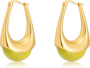Milan Chiva 14K Gold Acrylic Rectangle Clear Earrings for Women, Plated Chunky Earrings Geometric Minimalist Statement Lightweight Huggie Dainty Hypoallergenic Hoop Earrings for Womens Jewelry