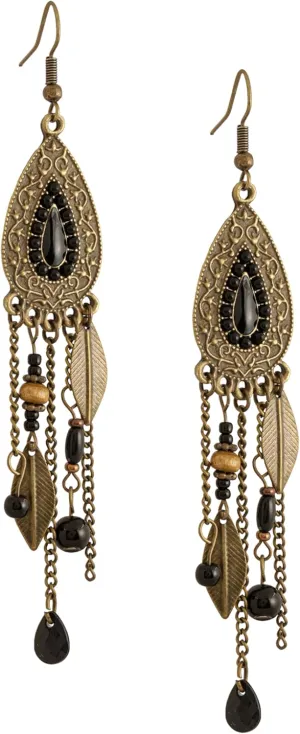 MINACHI Bohemian Bronze Water Drop Earrings, Stone Metal Leaf Pendant Long Tassel, Boho Chic Jewelry For Women