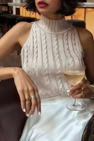Mock Neck Cable Knit Sleeveless Top