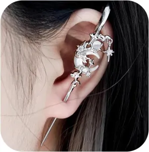 Moon Earrings Hook Earrings for Women Ear Cuffs Hook Needle Piercing Wrap Punk Unique Accessories for Women Halloween Costumes