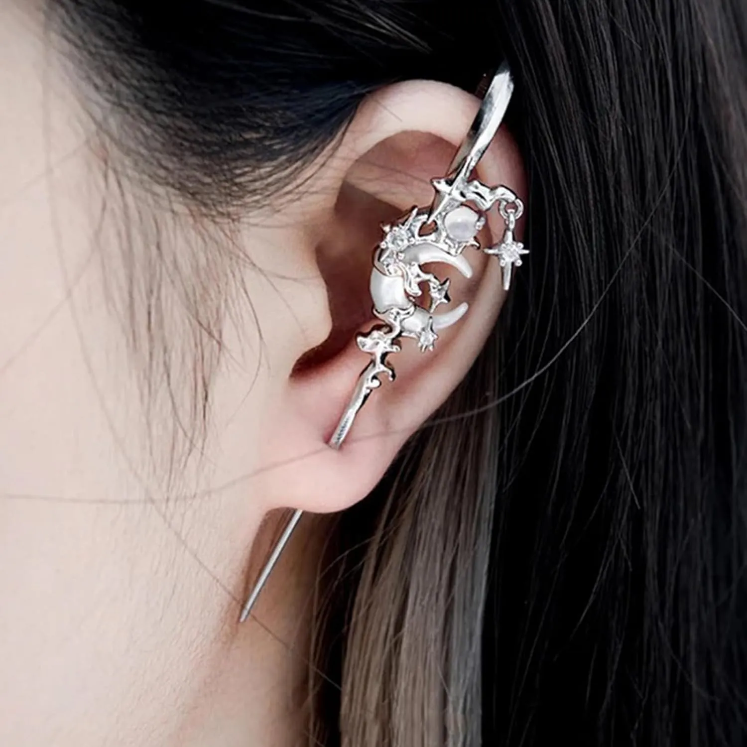 Moon Earrings Hook Earrings for Women Ear Cuffs Hook Needle Piercing Wrap Punk Unique Accessories for Women Halloween Costumes
