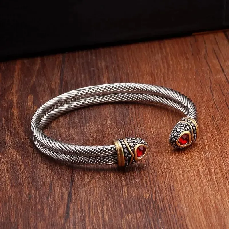 Multi Twisted Cable Wire Cross Bracelet For Women Men Classic Stainless Steel Fashion Stackable OPen Bangle Open Cuff Bangles Vintage Jewelry With Gemstone