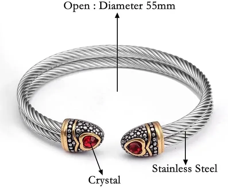 Multi Twisted Cable Wire Cross Bracelet For Women Men Classic Stainless Steel Fashion Stackable OPen Bangle Open Cuff Bangles Vintage Jewelry With Gemstone