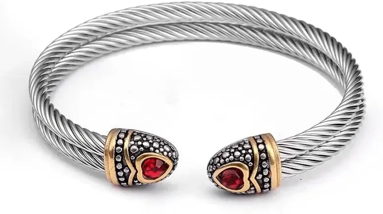 Multi Twisted Cable Wire Cross Bracelet For Women Men Classic Stainless Steel Fashion Stackable OPen Bangle Open Cuff Bangles Vintage Jewelry With Gemstone