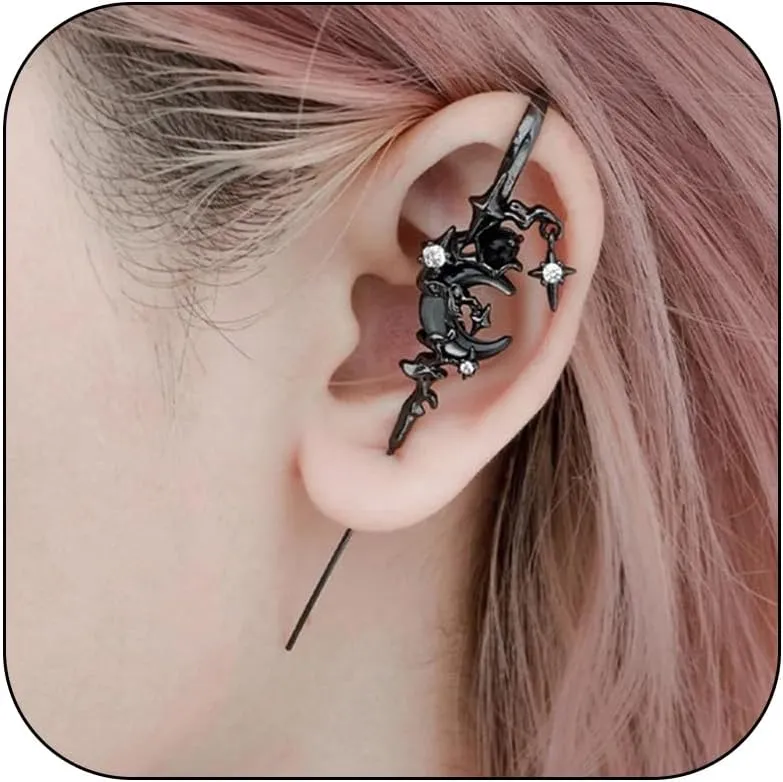Myth of The Moon Ear Hook Needle Piercing Earrings Moon Star Wrap Climber Crawler Piercing Earrings Punk Creative Cuff Earring Jewelry Gifts