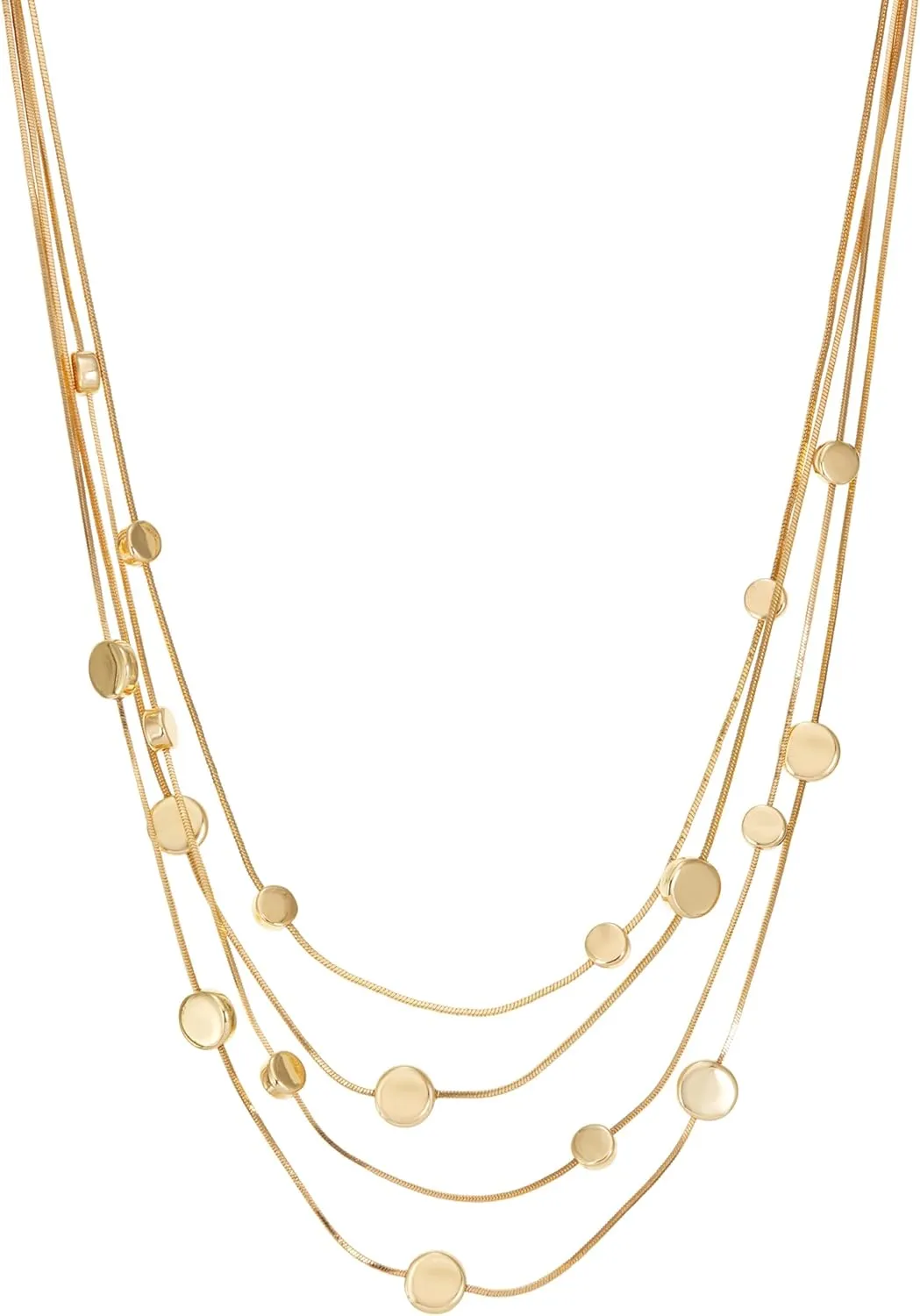 Napier 16'' Gold Multi-row Snake Chain Necklace with Flat Station Bead Design