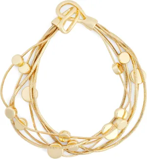 Napier Gold multi row soft flex bracelet featuring snake chain and stationed beads