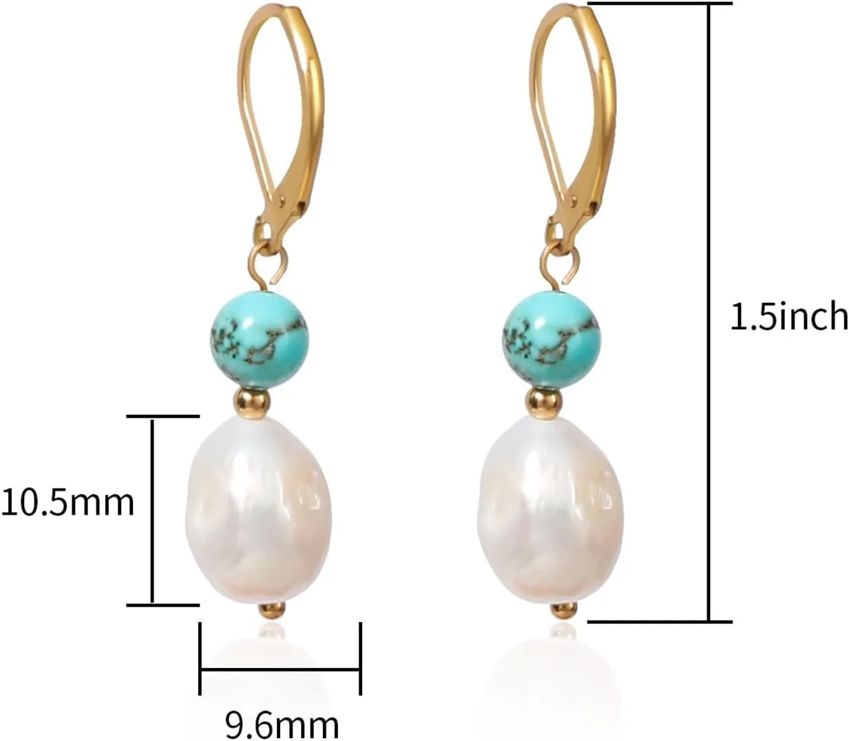 Natural Freshwater Pearl Lever Back Earring for Women 18k Real Gold Plated Huggie Hoop Earring Natural Gemstone Pearl Bead Drop Jewelry Gift for Wife Girlfriend Daughter