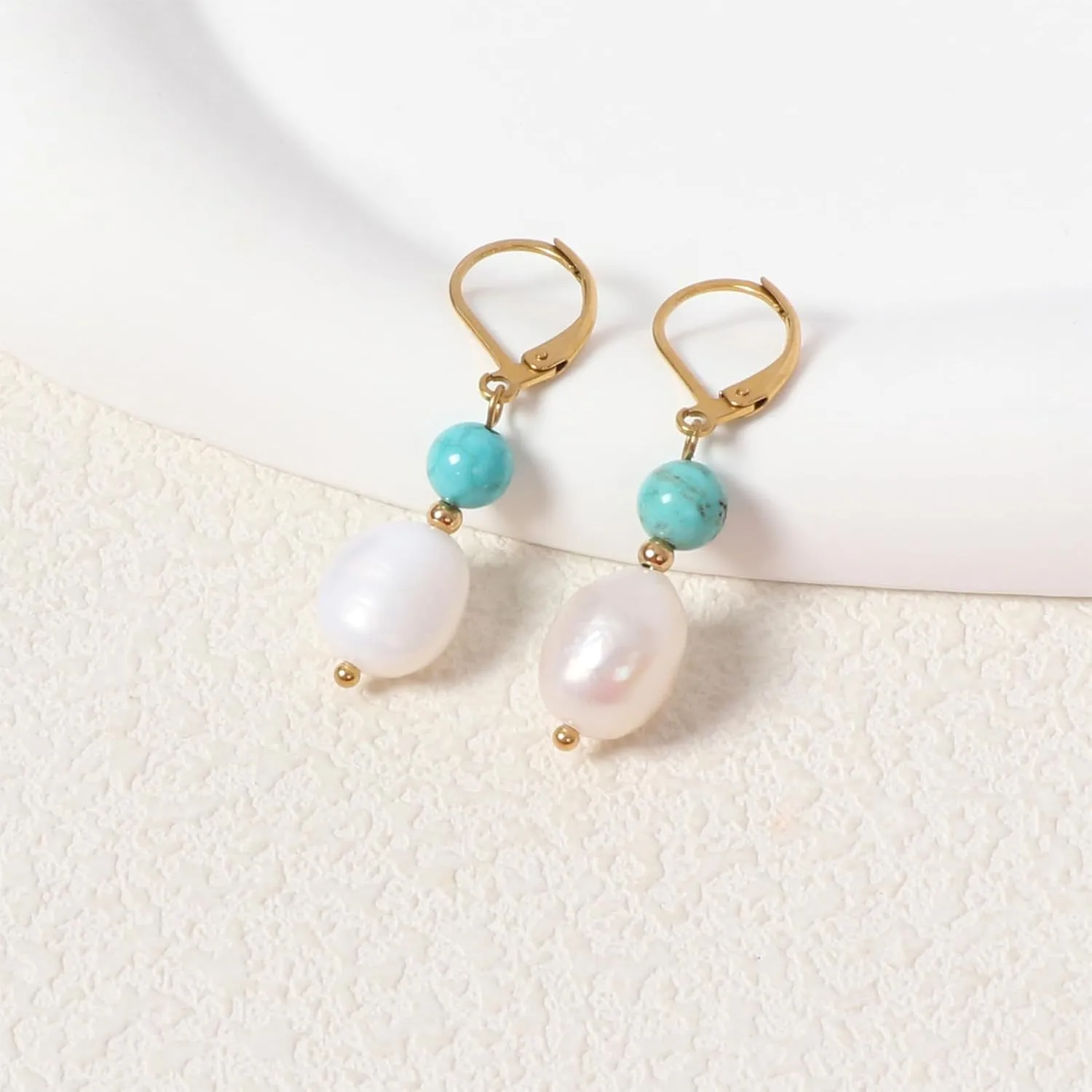 Natural Freshwater Pearl Lever Back Earring for Women 18k Real Gold Plated Huggie Hoop Earring Natural Gemstone Pearl Bead Drop Jewelry Gift for Wife Girlfriend Daughter