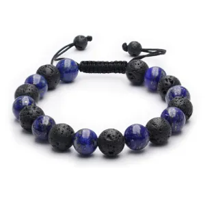 Natural Stone Beads Bracelets for Men - GENASTO Protection Crystal Stone Beads Bracelet Lapis Lazuli Stone Lava Rock Stone Essential Oil Diffuser Bracelet for Stress Relief