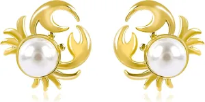 NEKOL Crab Pearl Stud Earrings for Women, Cute Crab Tiny Small Stud Earrings Ocean Theme Sea Crab Earrings Charm Animal Pearl Crab Stud Earring Unique Jewelry Gifts Birthday Christmas, gold