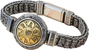 New 2026 Unisex 925 Silver Fashion Six Character Mantra Rotating Prayer Wheel Rotate Flower Bracelet Men's Thick Chain Bangles With You Accessories Trendy Best For Gift Women And Men