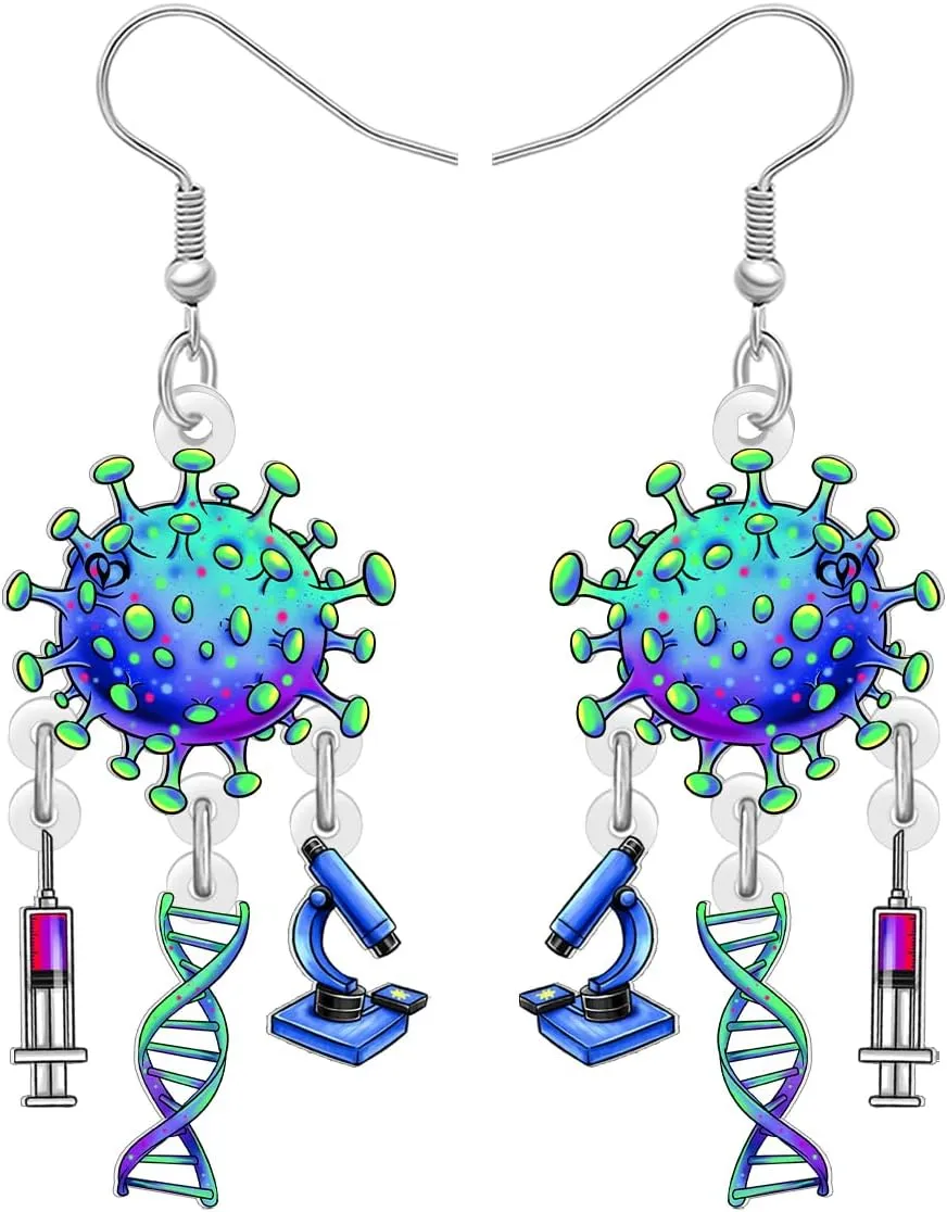 NEWEI Acrylic Creative Funny Laboratory Virus Microscope DNA Science Earrings Gifts for Women Cute Biochemistry Teacher Dangle Earrings Appreciation Jewelry for Student Back to School