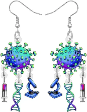 NEWEI Acrylic Creative Funny Laboratory Virus Microscope DNA Science Earrings Gifts for Women Cute Biochemistry Teacher Dangle Earrings Appreciation Jewelry for Student Back to School