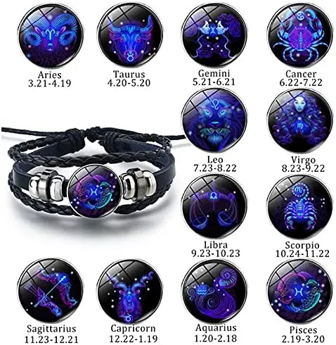 NIQIPOK Zodiac Signs Spirit Bracelet For Women Men Glow in the Dark Zodiac Leather Multilayer Adjustable Handmade Woven Wristband Bracelet Jewelry Jewelry Gift for Constellation Lover