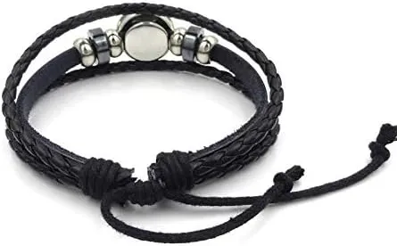 NIQIPOK Zodiac Signs Spirit Bracelet For Women Men Glow in the Dark Zodiac Leather Multilayer Adjustable Handmade Woven Wristband Bracelet Jewelry Jewelry Gift for Constellation Lover