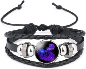 NIQIPOK Zodiac Signs Spirit Bracelet For Women Men Glow in the Dark Zodiac Leather Multilayer Adjustable Handmade Woven Wristband Bracelet Jewelry Jewelry Gift for Constellation Lover