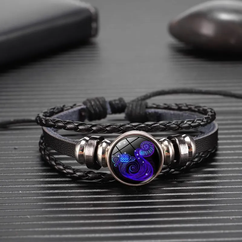 NIQIPOK Zodiac Signs Spirit Bracelet For Women Men Glow in the Dark Zodiac Leather Multilayer Adjustable Handmade Woven Wristband Bracelet Jewelry Jewelry Gift for Constellation Lover