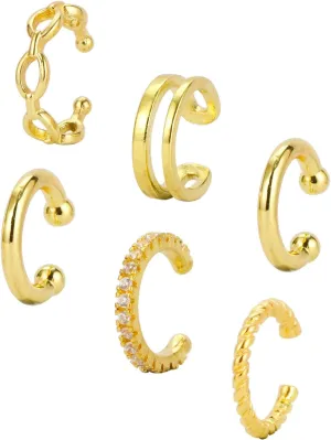 Non Pierced Ear Cuff Cubic Zirconia Hoop Huggie Ear Cuffs Earrings for Women Non Piercing (D-6PCS,Gold)