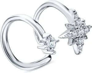 North Star Diamond (0.13ct) Ear Cuff, 14K Gold Double Wrap Cuff, Too Bands Star Conch Earring, Bridesmaid Jewelry, Gifts For Her.