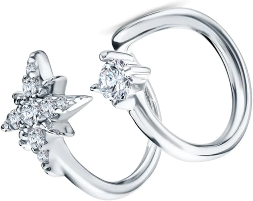 North Star Diamond (0.13ct) Ear Cuff, 14K Gold Double Wrap Cuff, Too Bands Star Conch Earring, Bridesmaid Jewelry, Gifts For Her.