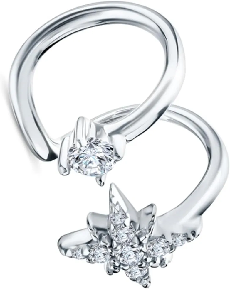 North Star Diamond (0.13ct) Ear Cuff, 14K Gold Double Wrap Cuff, Too Bands Star Conch Earring, Bridesmaid Jewelry, Gifts For Her.