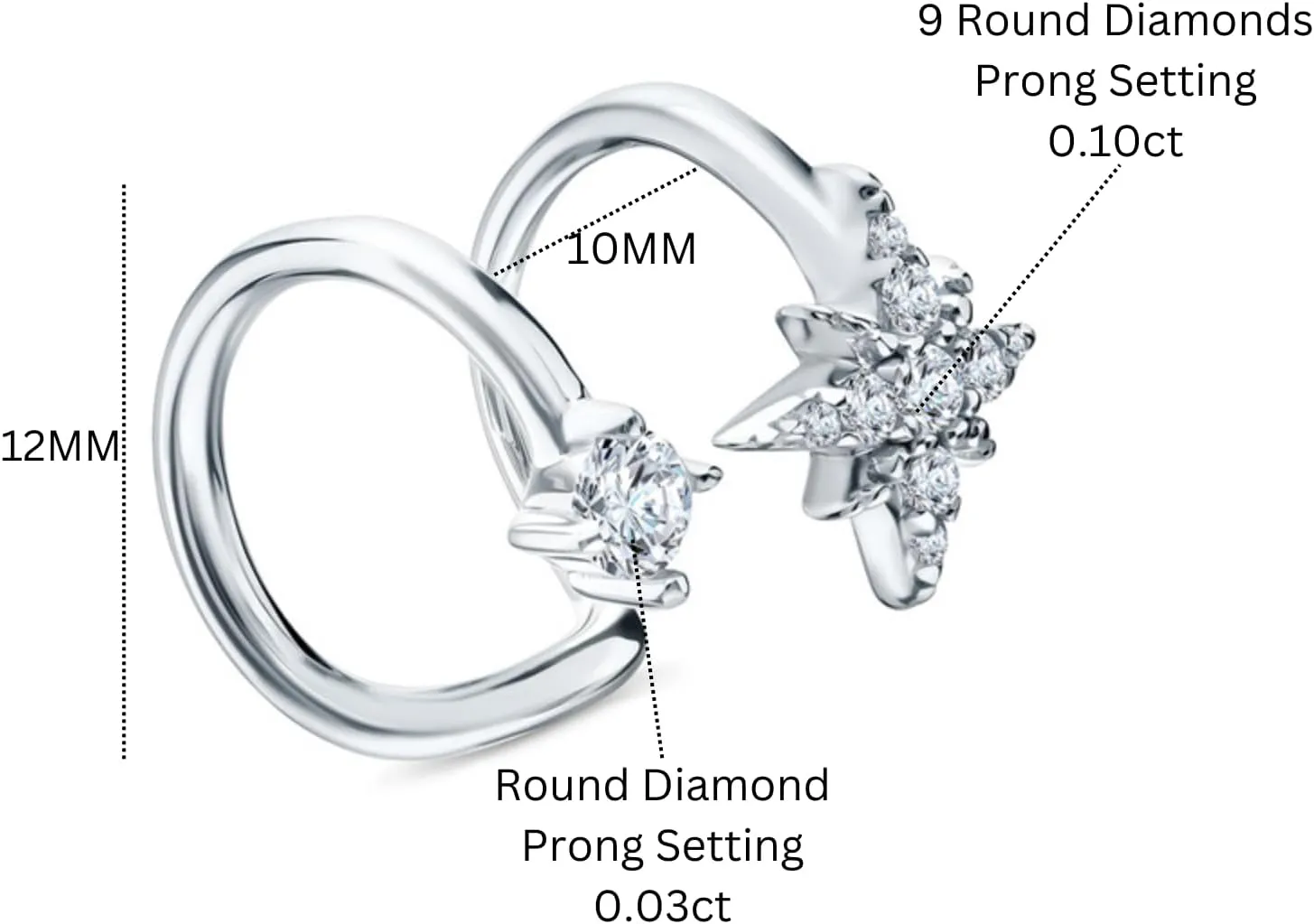 North Star Diamond (0.13ct) Ear Cuff, 14K Gold Double Wrap Cuff, Too Bands Star Conch Earring, Bridesmaid Jewelry, Gifts For Her.