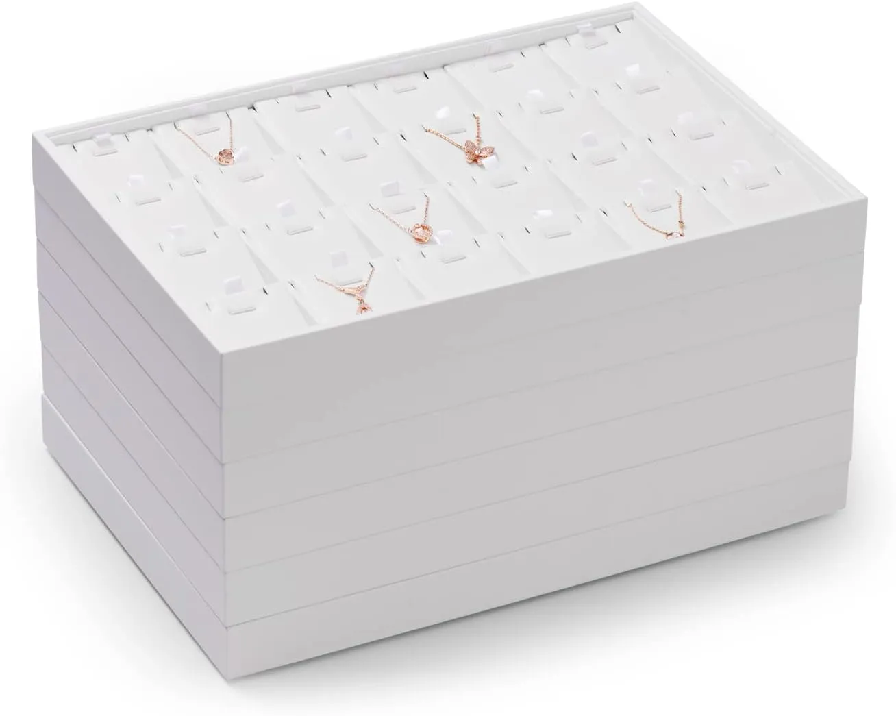 Oirlv Premium White Leather Stackable Jewelry Tray 18 Gird Necklace Bracelet Organizer Showcase Necklace Display Tray