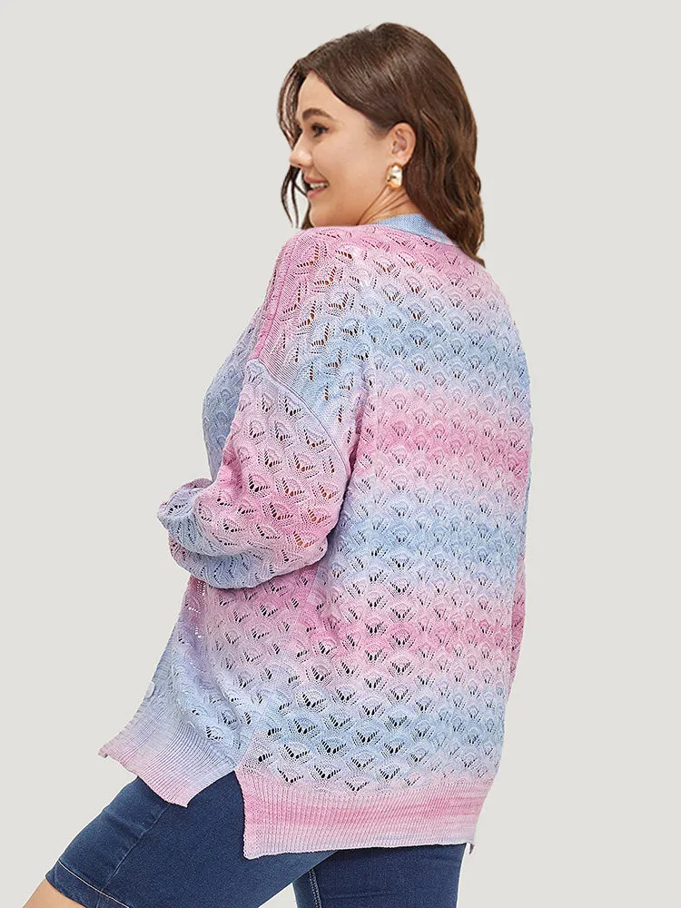 Ombre Button Through Hollow Out Cardigan
