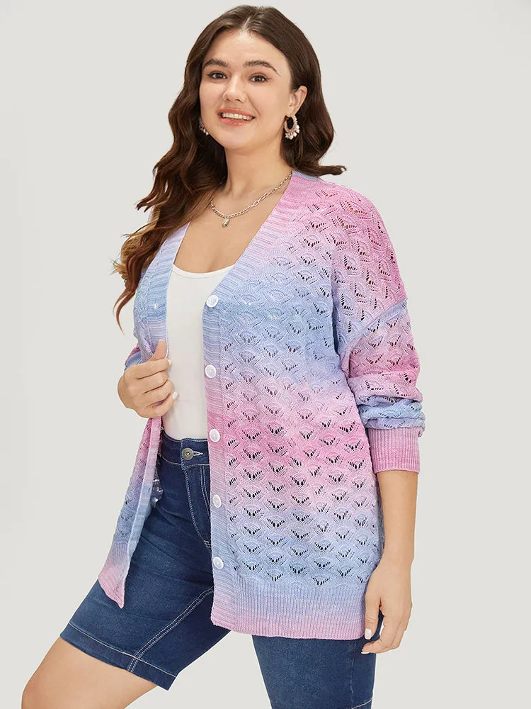 Ombre Button Through Hollow Out Cardigan