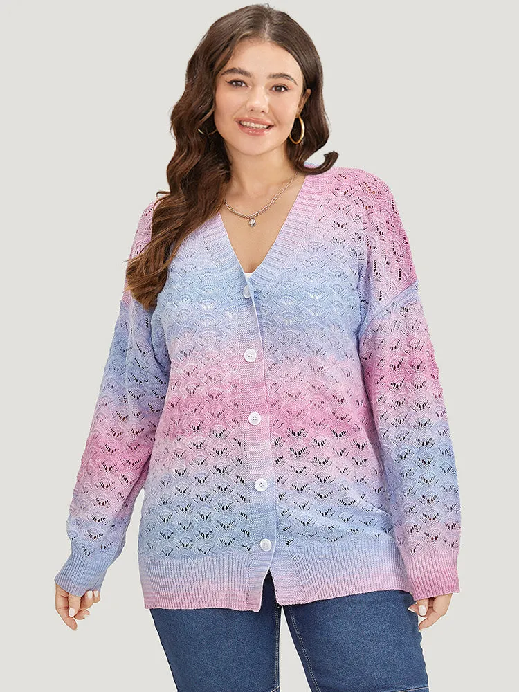 Ombre Button Through Hollow Out Cardigan