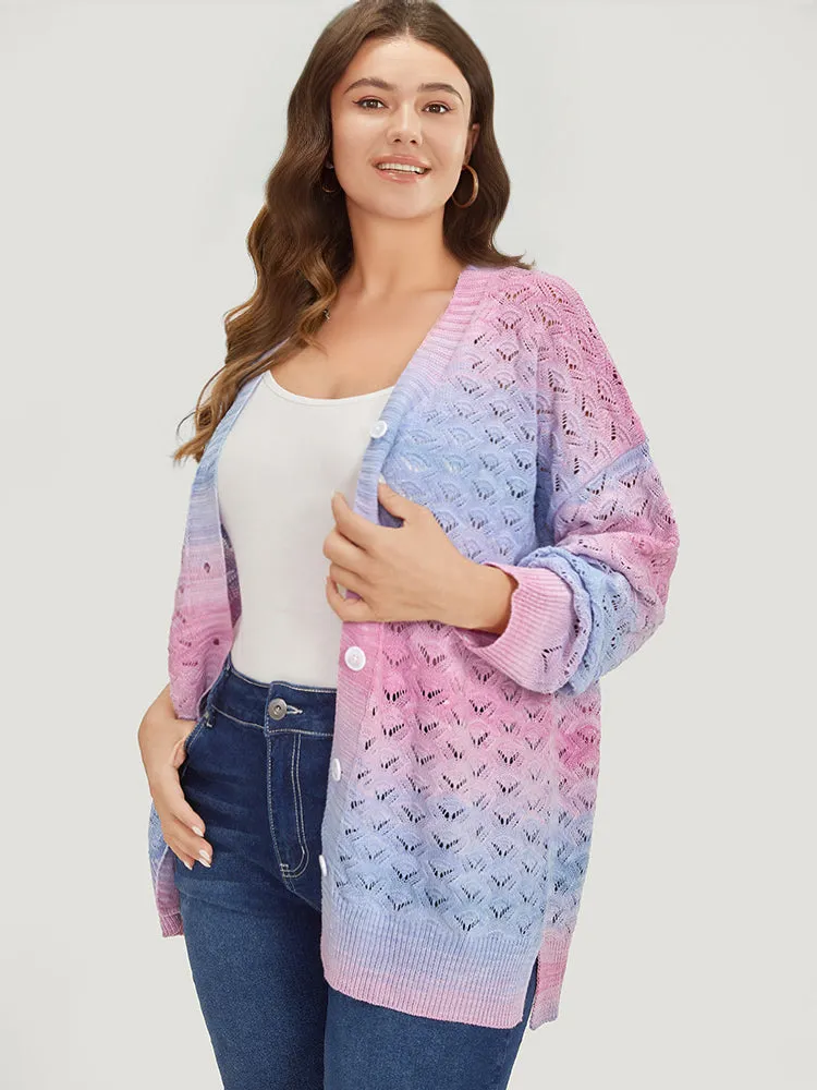 Ombre Button Through Hollow Out Cardigan