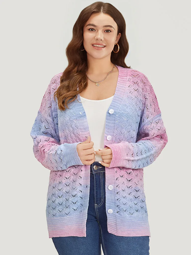 Ombre Button Through Hollow Out Cardigan