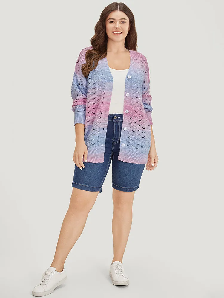 Ombre Button Through Hollow Out Cardigan