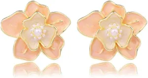 ONLYJUMP 3D Large Flower Earrings for Women Chic Petal Statement Earrings Bohemian Elegant Plated Big Alloy Metal Flower Earrings