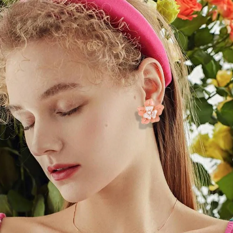ONLYJUMP 3D Large Flower Earrings for Women Chic Petal Statement Earrings Bohemian Elegant Plated Big Alloy Metal Flower Earrings