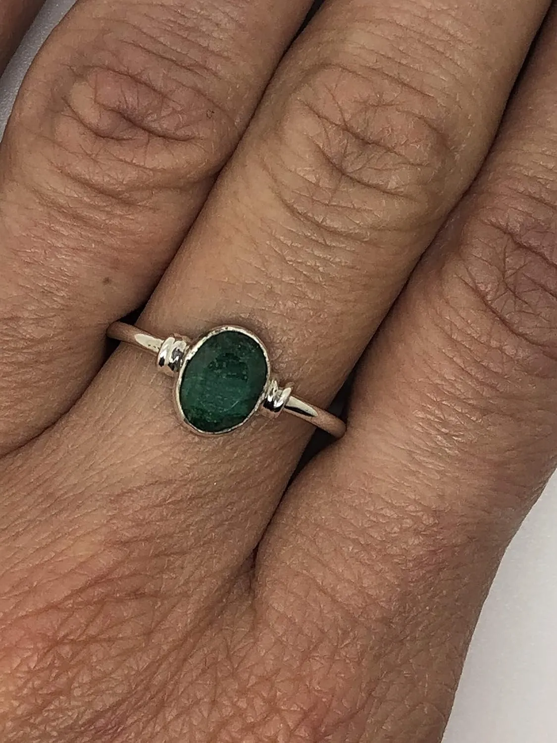Oval Created Emerald Delicate Ring- 925 Sterling Silver - Ethnic Boho Chic Hand Made Jewelry Us Size 5-10