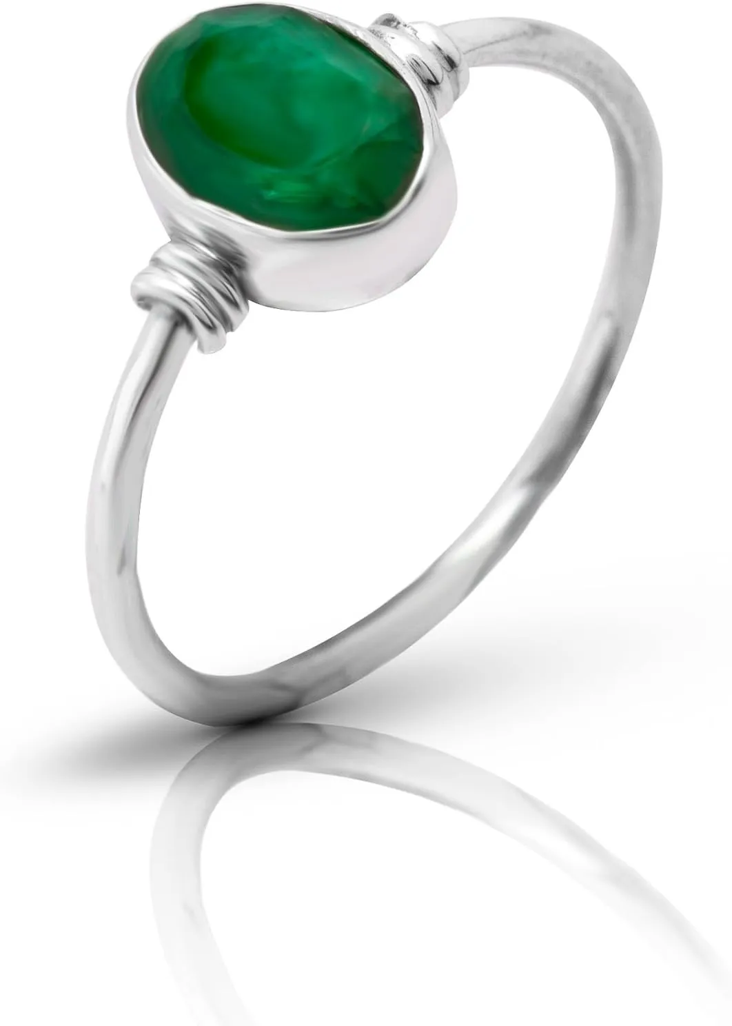 Oval Created Emerald Delicate Ring- 925 Sterling Silver - Ethnic Boho Chic Hand Made Jewelry Us Size 5-10