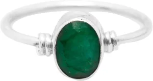 Oval Created Emerald Delicate Ring- 925 Sterling Silver - Ethnic Boho Chic Hand Made Jewelry Us Size 5-10