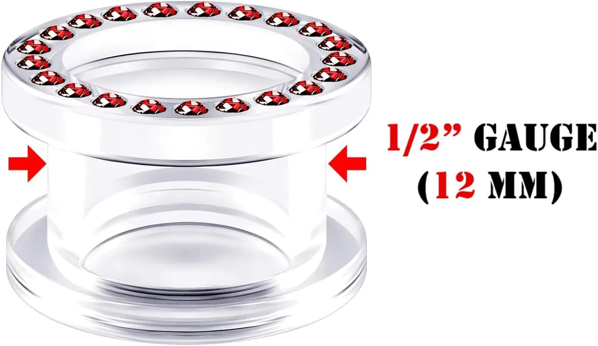 Pair of Clear Acrylic Light Siam Crystal Screw Flesh Tunnels Piercing Jewelry Stretcher Earring External Ear Lobe Plugs