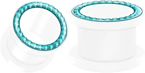 Pair of White Acrylic flesh Tunnels Blue Zircon Ferido Crystal Piercing Jewelry Stretcher Ear Plugs Earring Lobe